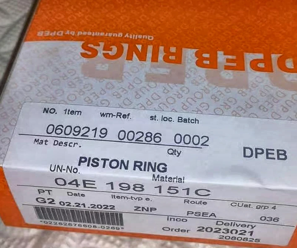 DPEB piston ring packaging with batch label